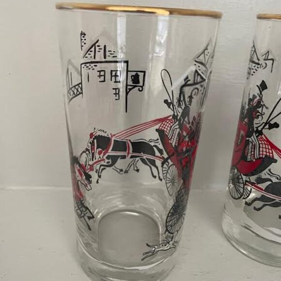 Set of 4 Vintage Drinkware LIBBEY Stagecoach Winter Scene Beverage  Glasses - Picture 10 of 11